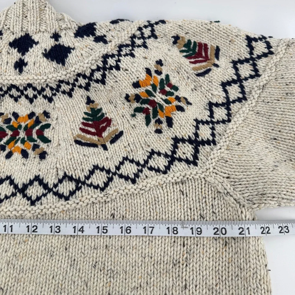 Vintage Outback Red Sweater Womens M Cream Fair Isle Wool Blend Mock Neck Chunky - Picture 4 of 9